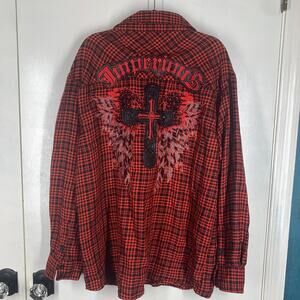 Imperious Delftrading INC Shirt Mens 3XL Red Flannel UFC Affliction Wings